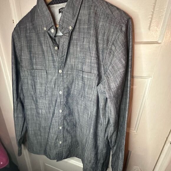 Van Heusen Mens Underground Blue Never Tuck Slim Fit Button-Down Shirt Size L - Picture 3 of 9
